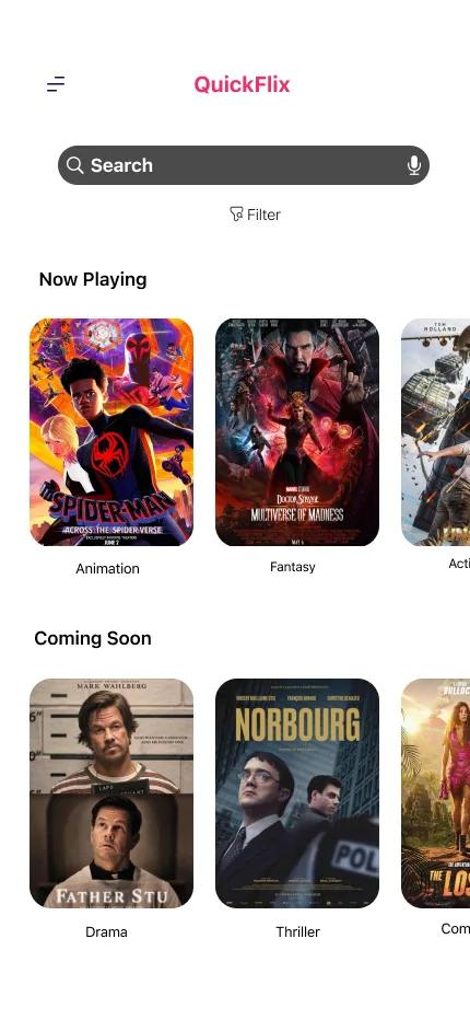 QuickFlix home screen